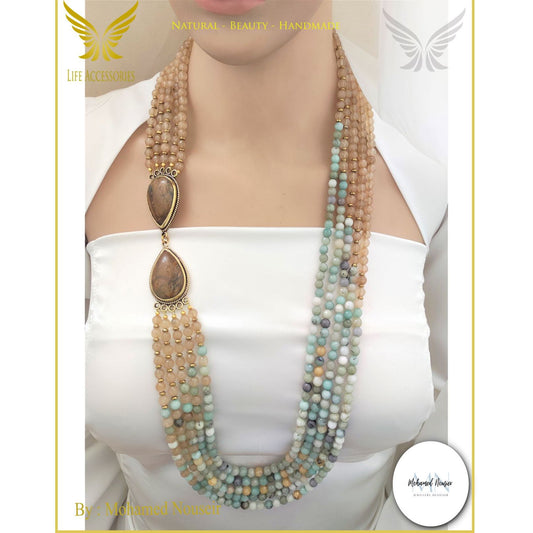 عقد من حجر العقيق الطبيعي و النحاس