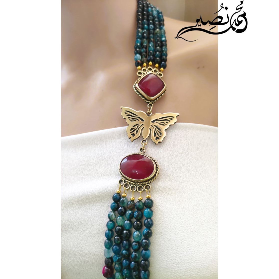 agate and jade stone necklace