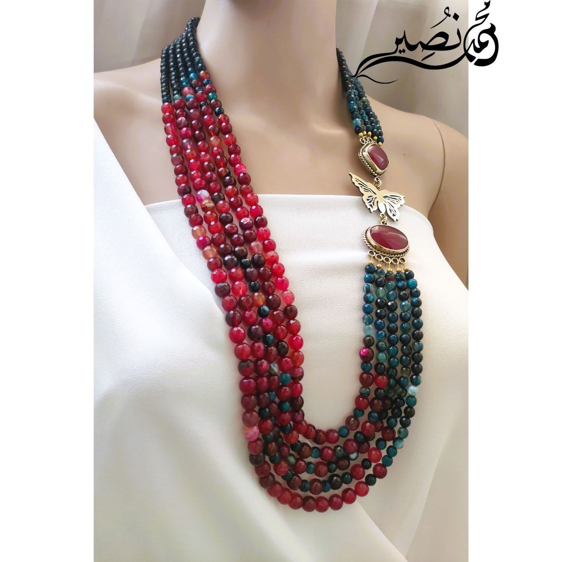 agate and jade stone necklace