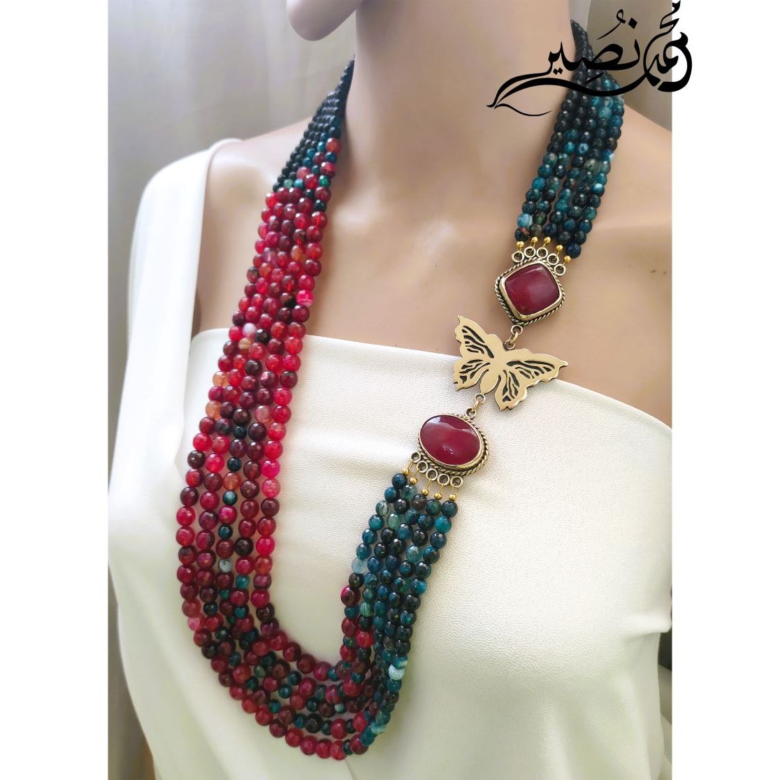 agate and jade stone necklace