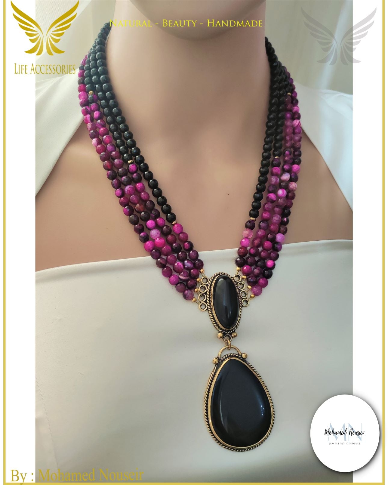 عقد من حجر العقيق و النحاس