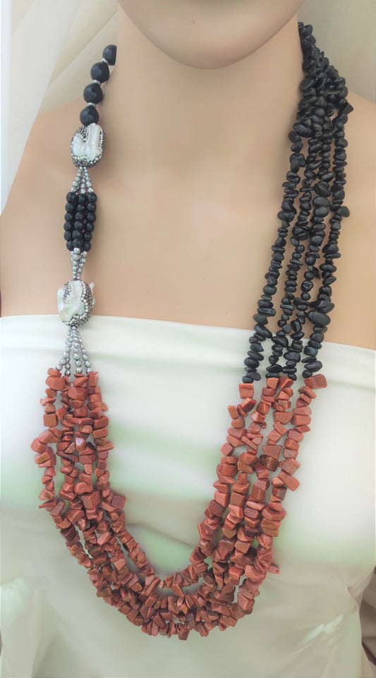 عقد من حجر نجومي و حجر العقيق الطبيعي