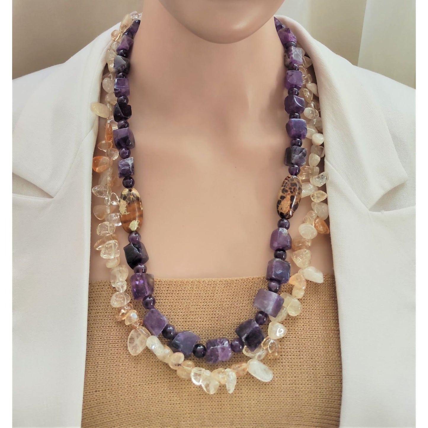 Amethyst and Citrine stone necklace