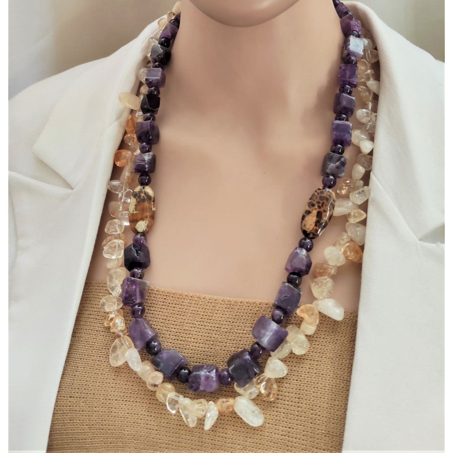 Amethyst and Citrine stone necklace