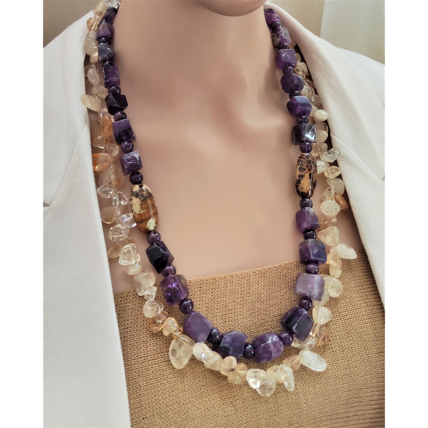 Amethyst and Citrine stone necklace