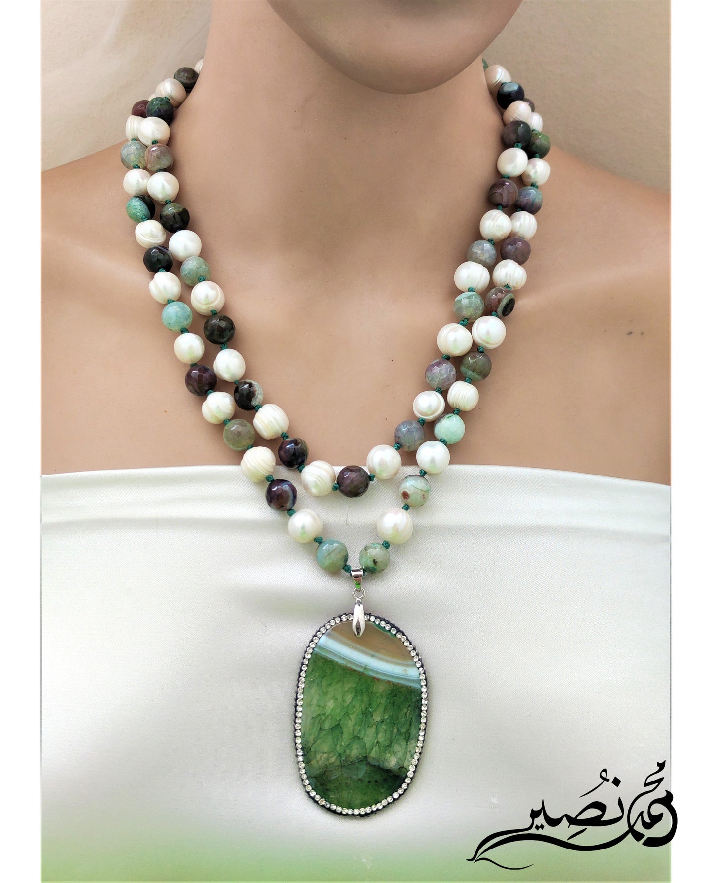 Fresh Water Pearl And Agate Stone Necklace