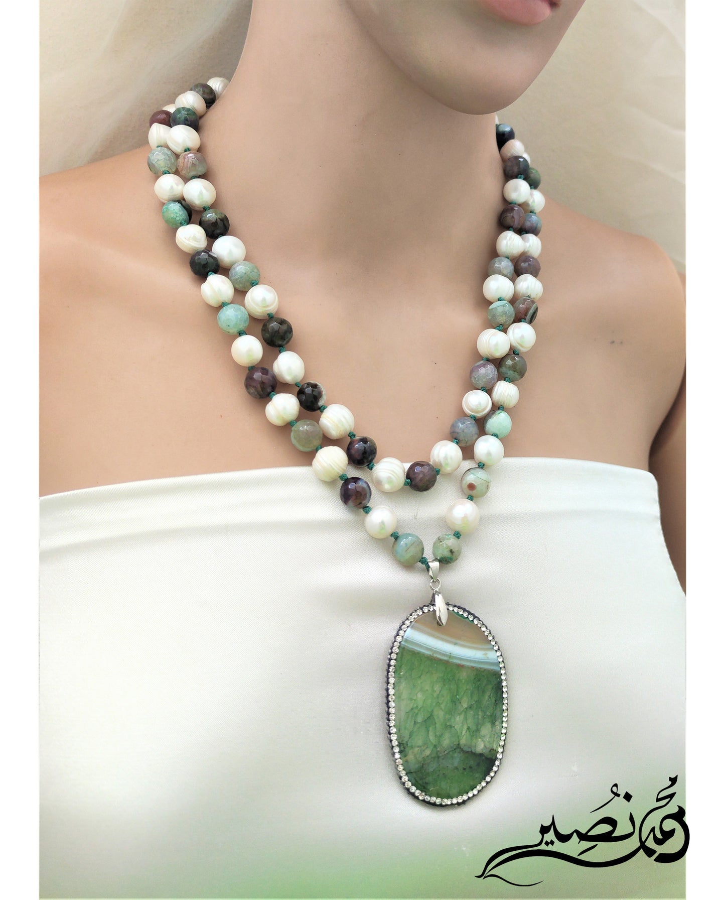 Fresh Water Pearl And Agate Stone Necklace