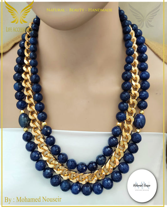 عقد من حجر لابس لازولي و عقيق طبيعي